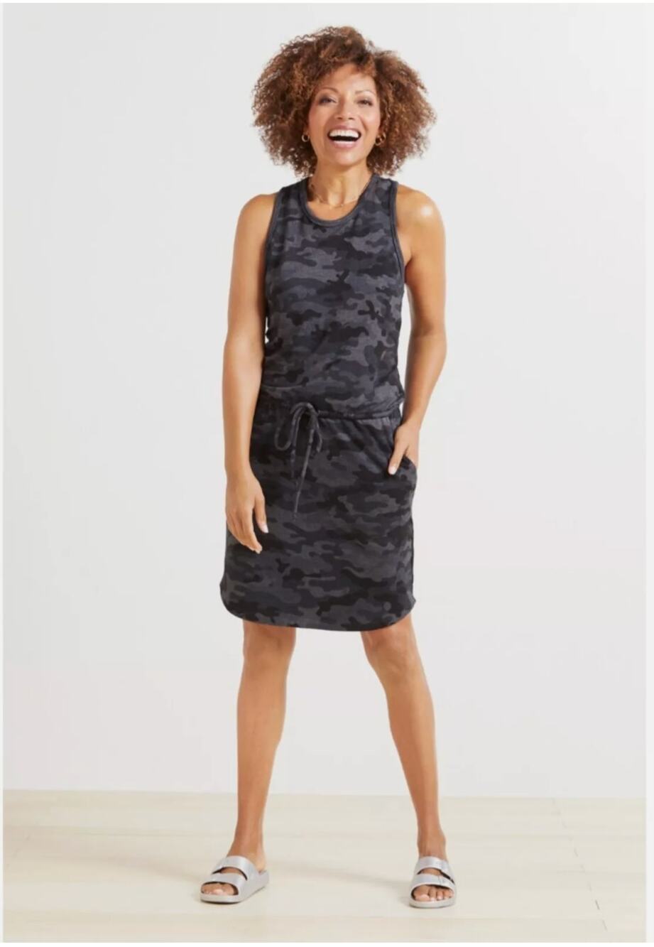 SUNDRY The Weekender Racerback Dress in Black Camo // Large